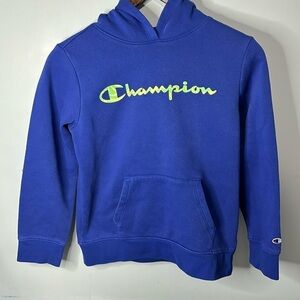 Navy Blue Champion Pullover Hooded Sweatshirt - Size Kids L - Cozy & Casual Warm